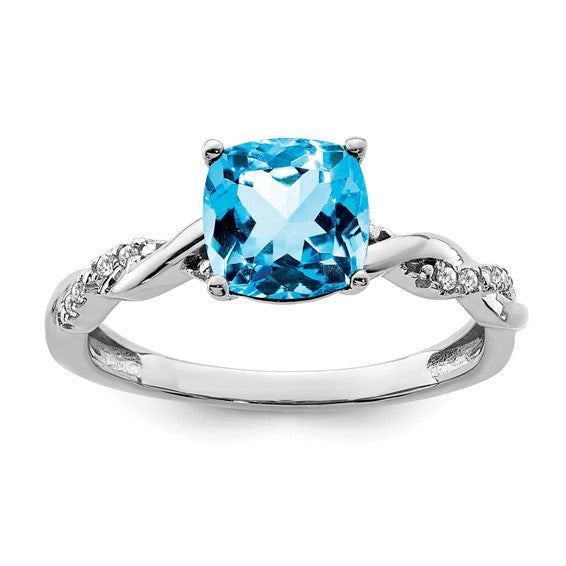 White Gold Filled Sterling Silver 2 Carat Blue Topaz Square Cut Diamond Twisted Ring