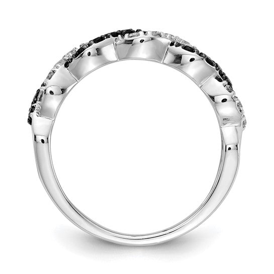 14K White Gold Black & White Diamond Double Twist Ring