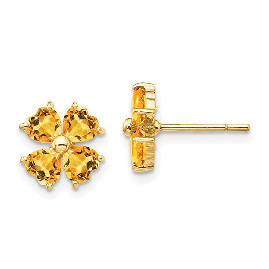 14K Yellow Gold Natural Citrine Flower Post Earrings