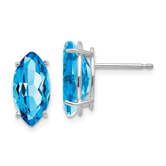 14K White/Yellow Gold Marquis Cut Blue Topaz Earrings