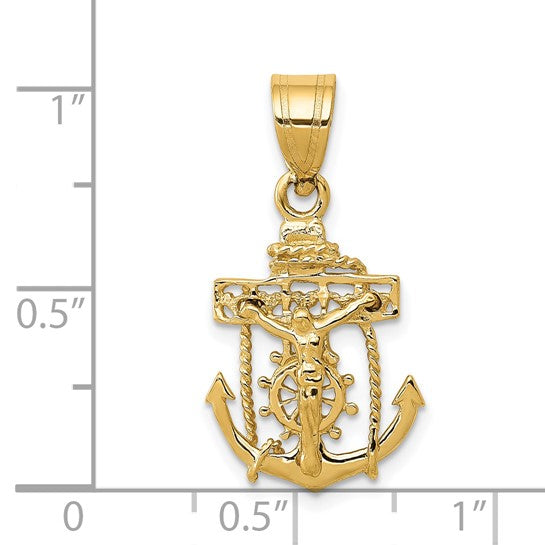 14K Yellow Gold Small Jesus Anchor Pendant