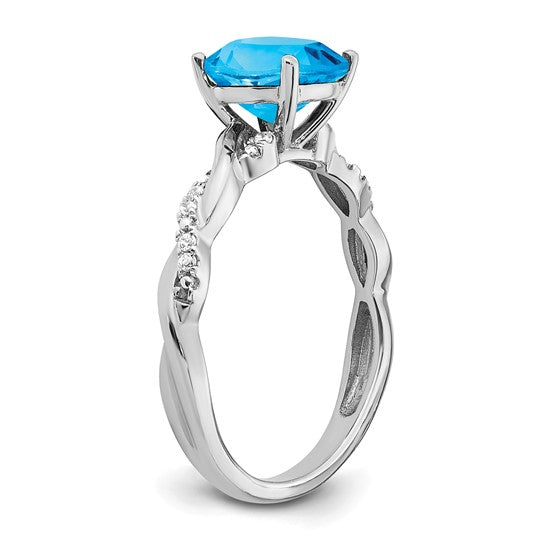 White Gold Filled Sterling Silver 2 Carat Blue Topaz Square Cut Diamond Twisted Ring