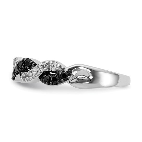 14K White Gold Black & White Diamond Double Twist Ring