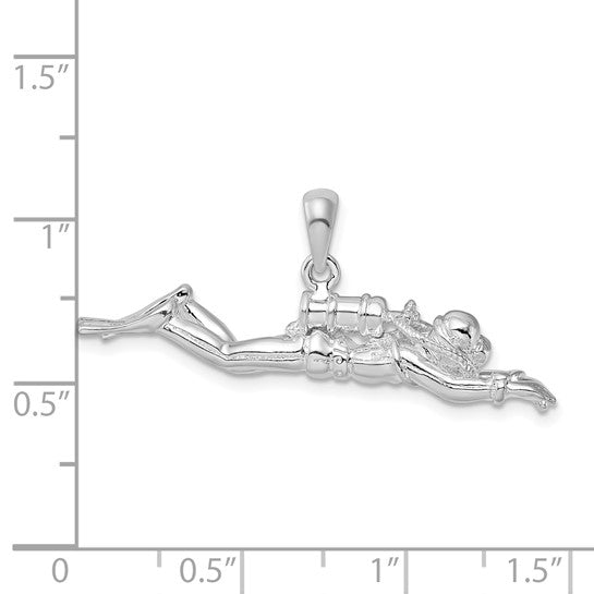 Sterling Silver Male Scuba Diver 3D Pendant