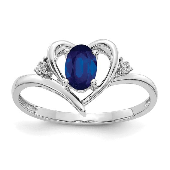 14K White Gold Yellow Gold Oval Lab Grown Sapphire Heart Ring