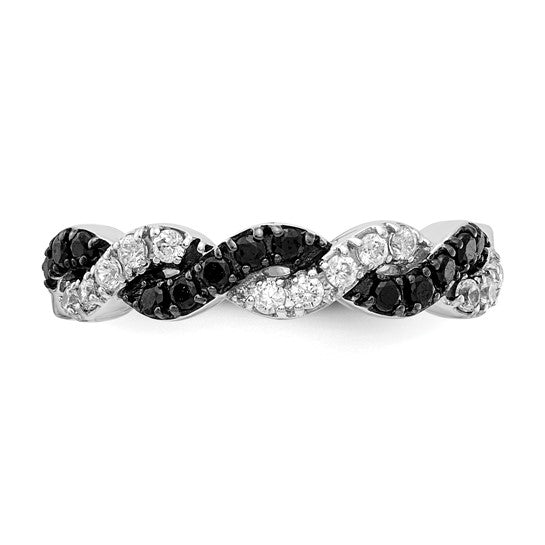 14K White Gold Black & White Diamond Double Twist Ring
