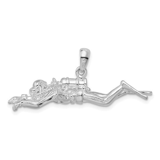 Sterling Silver Male Scuba Diver 3D Pendant