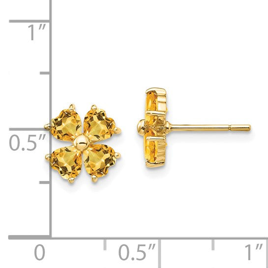 14K Yellow Gold Natural Citrine Flower Post Earrings