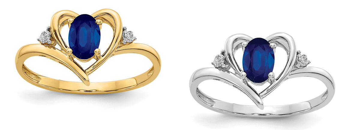 14K White Gold Yellow Gold Oval Lab Grown Sapphire Heart Ring