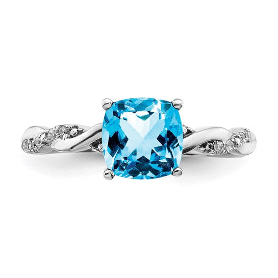 White Gold Filled Sterling Silver 2 Carat Blue Topaz Square Cut Diamond Twisted Ring