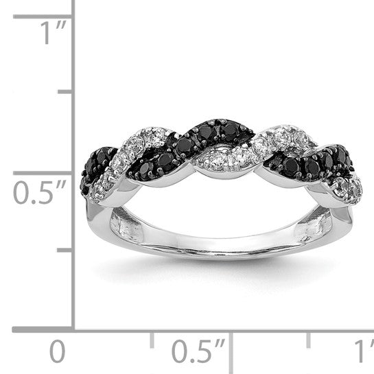 14K White Gold Black & White Diamond Double Twist Ring