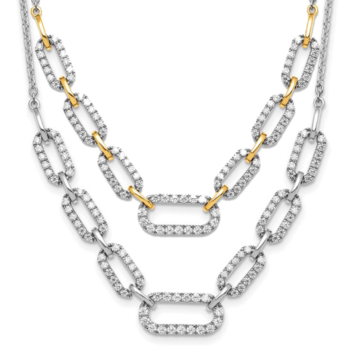 14K White Gold Two Tone 1 Carat Lab Grown Diamond Pave Paperclip Necklace