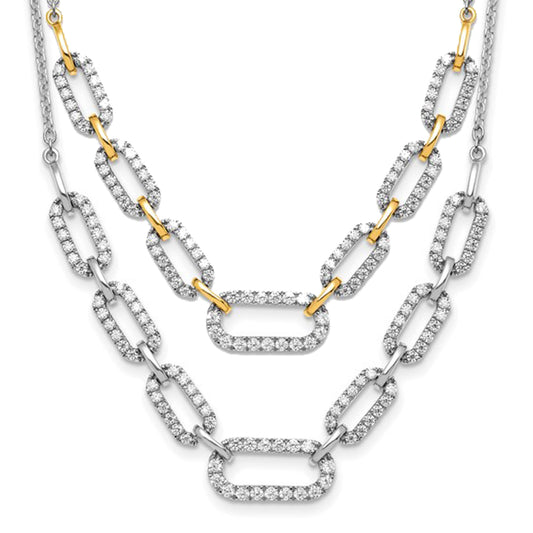 14K White Gold Two Tone 1 Carat Lab Grown Diamond Pave Paperclip Necklace