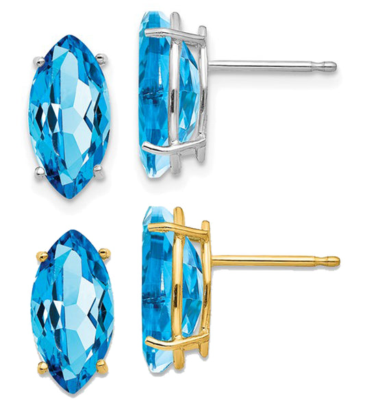 14K White/Yellow Gold Marquis Cut Blue Topaz Earrings