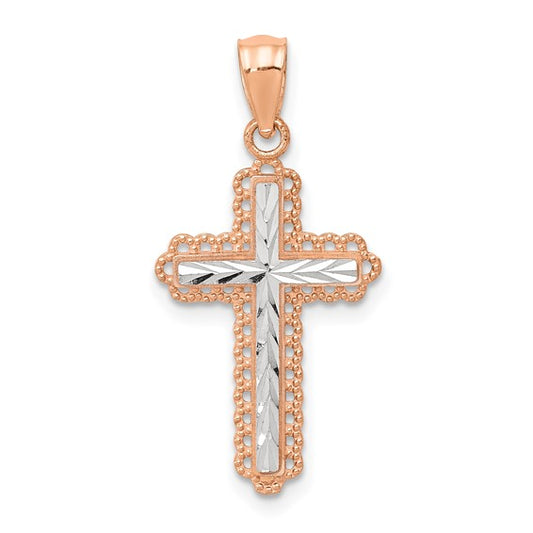 14K Rose Gold Two Tone Cross