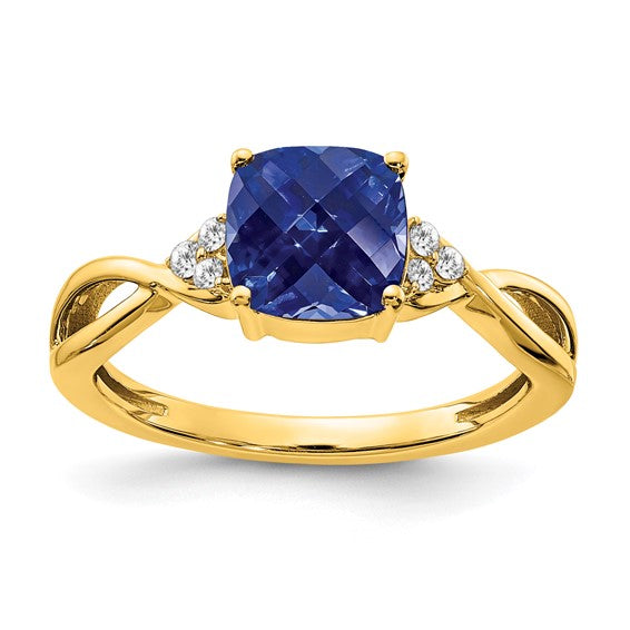 14K Yellow Gold White  Gold Lab Grown Checkerboard Sapphire Ring Size 7