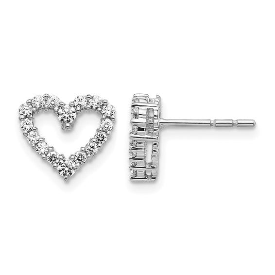 14K White Gold 1/2 Carat Diamond Heart Outline Post Earrings