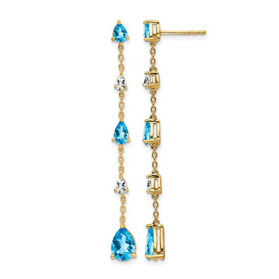 14K White/Yellow Gold White & Blue Topaz Dangle Earrings