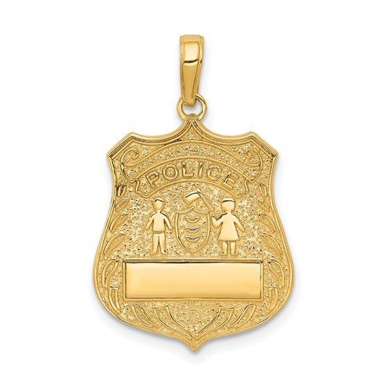 10K Police Cop Badge With Engravable Badge Number Pendant