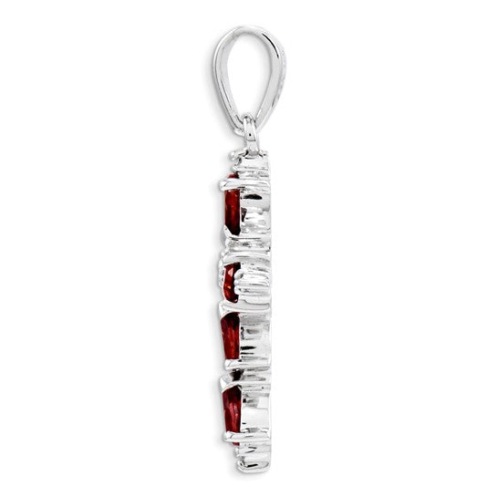Sterling Silver Rhodium Plated Natural Garnet Pear Stone Cross Pendant