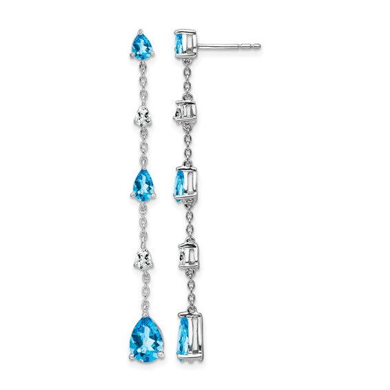 14K White/Yellow Gold White & Blue Topaz Dangle Earrings
