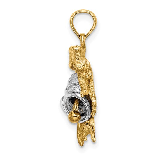 14K Yellow/White Gold Two Tone Holly & Christmas Bells Pendant