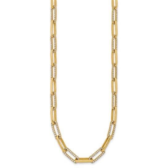 14K White/Yellow Gold 3 3/4 Lab Grown Diamond Pave Paperclip Chain