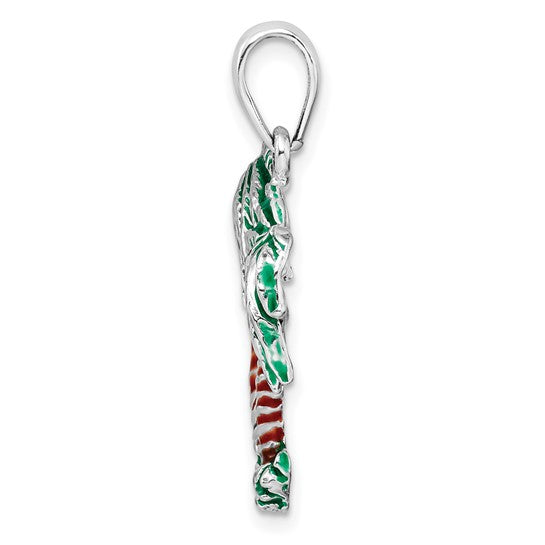 Sterling Silver Rhodium Plated Enameled Palm Tree Pendant