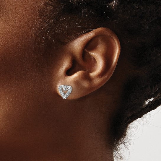 14K White Gold 1/2 Carat Diamond Heart Outline Post Earrings