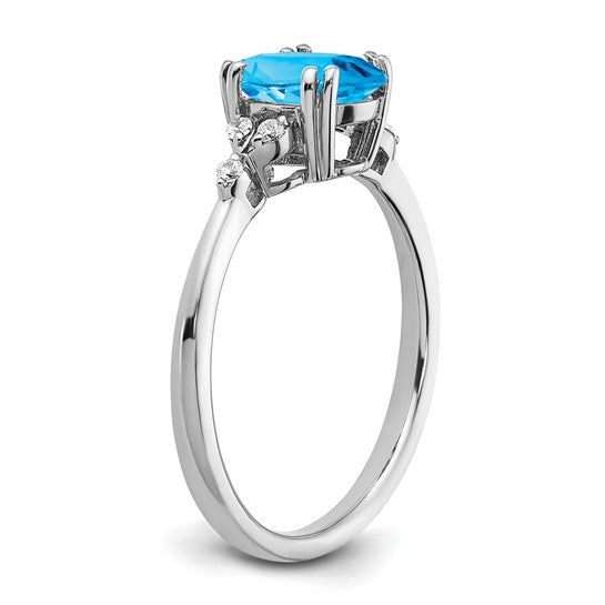 White Gold Filled Sterling Silver Oval 1.5 Carat Tre Diamond Blue Topaz Ring