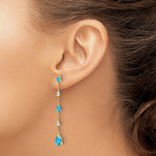 14K White/Yellow Gold White & Blue Topaz Dangle Earrings