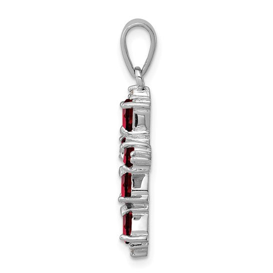 Sterling Silver Rhodium Plated Natural Garnet Pear Stone Cross Pendant