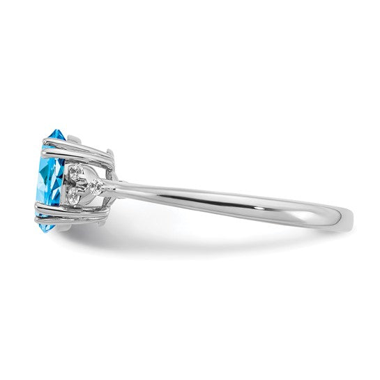 White Gold Filled Sterling Silver Oval 1.5 Carat Tre Diamond Blue Topaz Ring