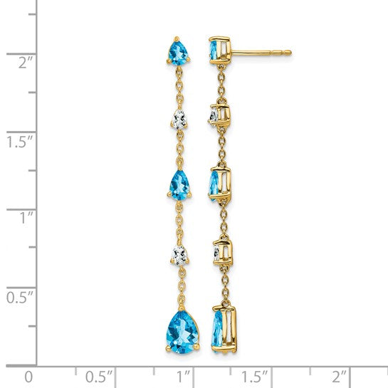 14K White/Yellow Gold White & Blue Topaz Dangle Earrings
