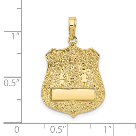 10K Police Cop Badge With Engravable Badge Number Pendant