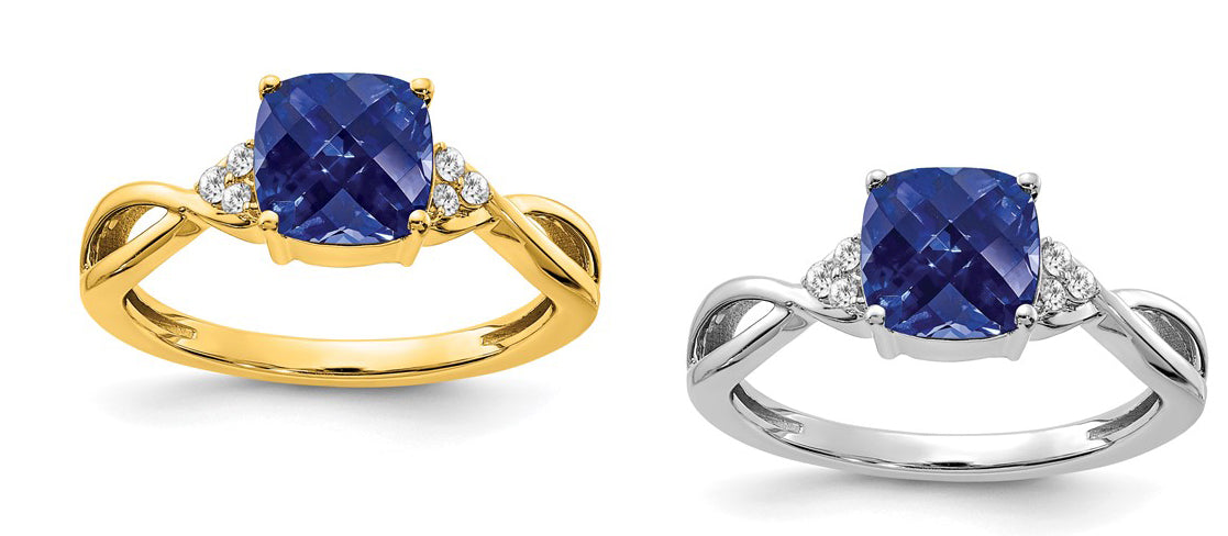 14K Yellow Gold White  Gold Lab Grown Checkerboard Sapphire Ring Size 7