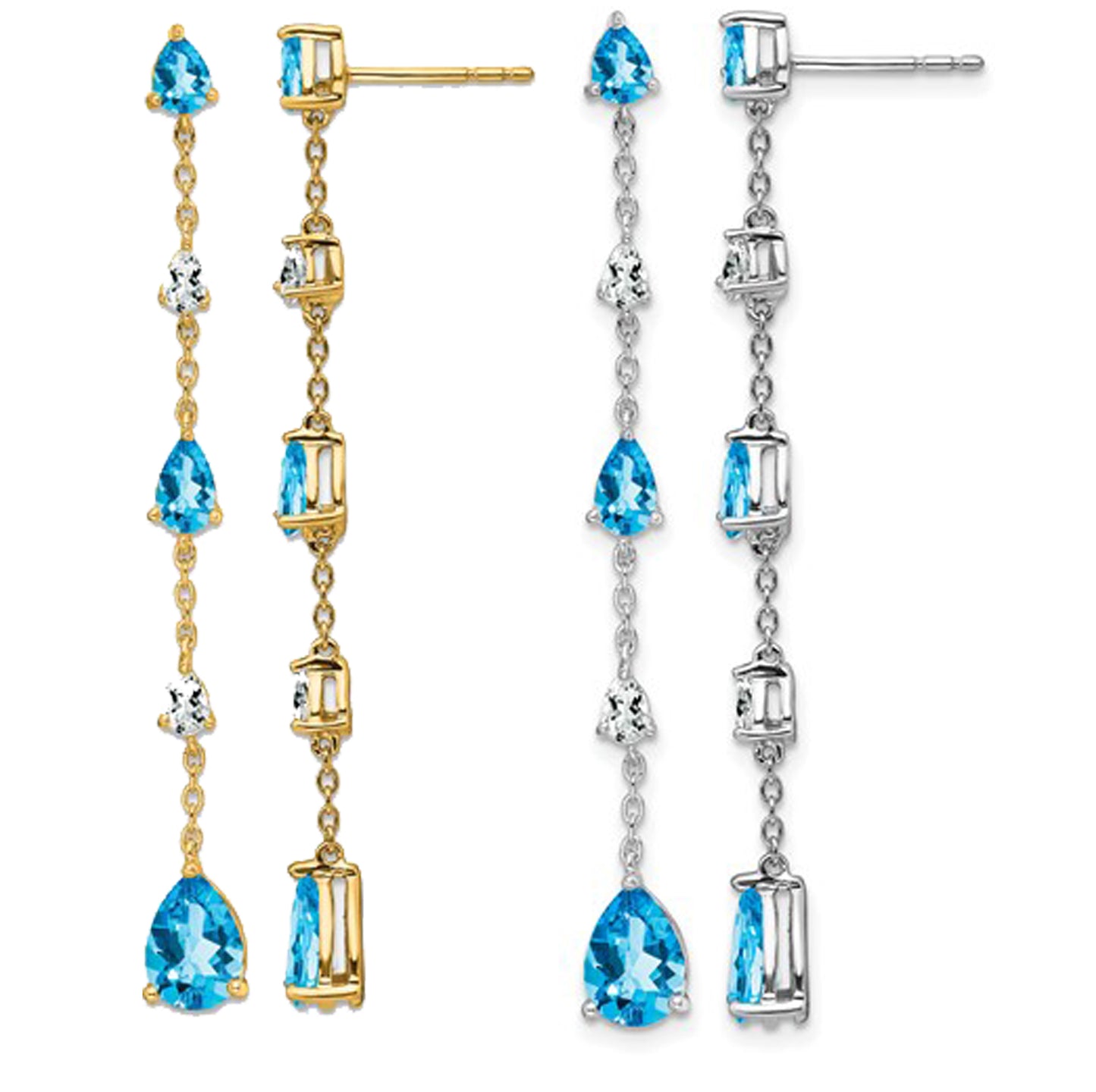 14K White/Yellow Gold White & Blue Topaz Dangle Earrings