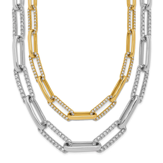 14K White/Yellow Gold 3 3/4 Lab Grown Diamond Pave Paperclip Chain