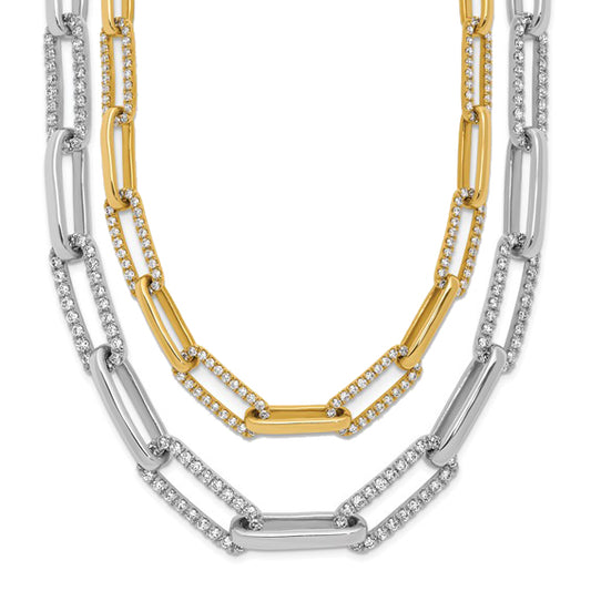 14K White/Yellow Gold 3 3/4 Lab Grown Diamond Pave Paperclip Chain