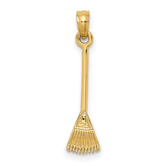 10K Yellow Gold Landscaper Leaf Rake 3D Pendant