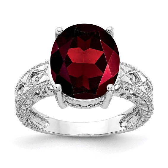 14K White Gold 5 Carat Garnet & Diamond Large Stone Ring