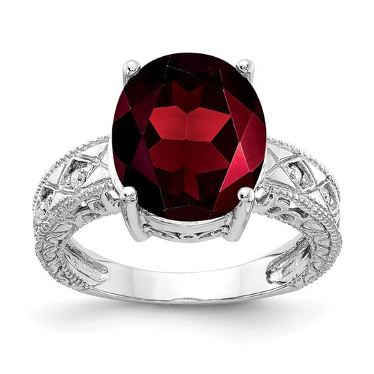 14K White Gold 5 Carat Garnet & Diamond Large Stone Ring