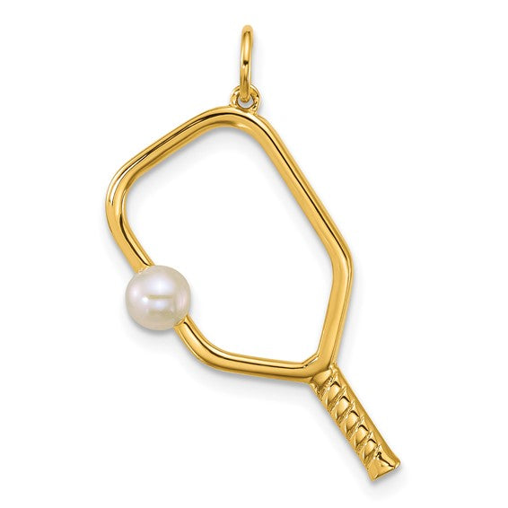 14K Yellow Gold Pickle Ball Freshwater Pearl Pendant