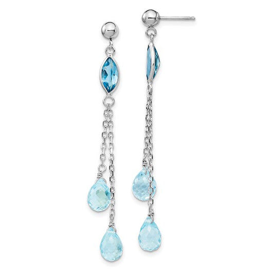 14K White Gold Chain Blue Topaz Dangle Earrings