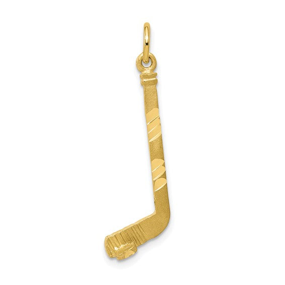 10K Yellow Gold Hockey Stick With Puck Pendant