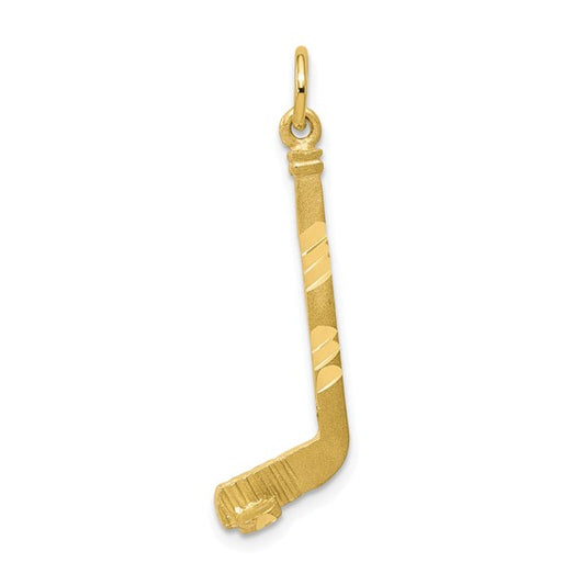 10K Yellow Gold Hockey Stick With Puck Pendant