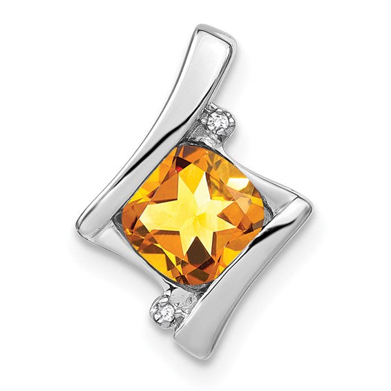 10K/14K Yellow/White Gold 1.25 Carat Natural Citrine & Diamond Chain Slide Pendant