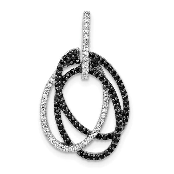14K White Gold 1/3 Carat Black & White Diamond Triple Circle Pendant