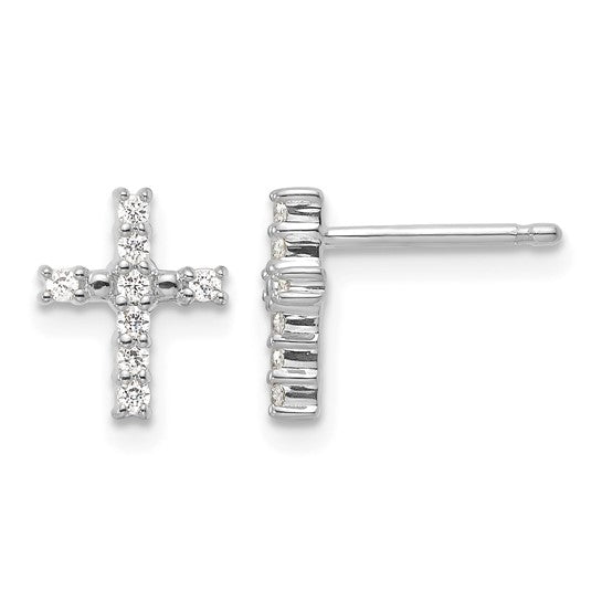 14K White/Yellow Gold Diamond Cross Post Earrings