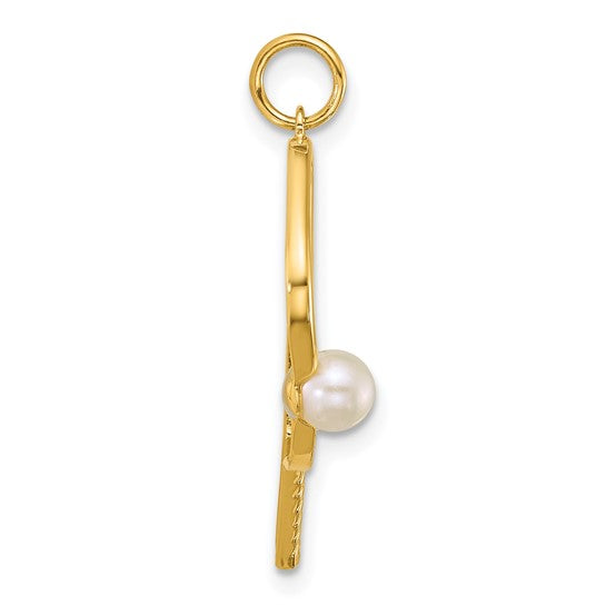 14K Yellow Gold Pickle Ball Freshwater Pearl Pendant
